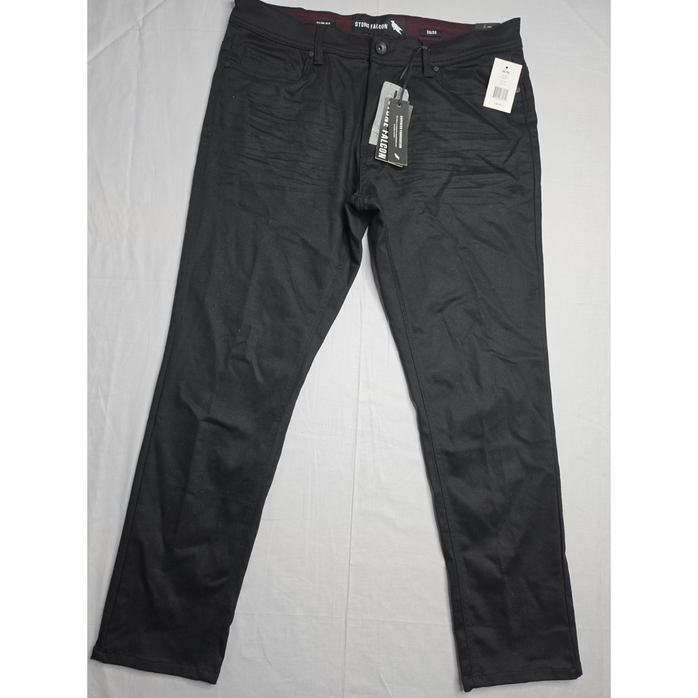 Stone Falcon Jeans Mens 36x30 Black Denim Slim Fit 5-Pocket Straight Leg Zip Fly